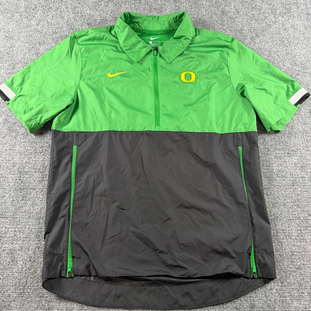 Nike Oregon Ducks Jacket Mens Small Green Grey Short Sleeve 1/4 Zip Windbreaker